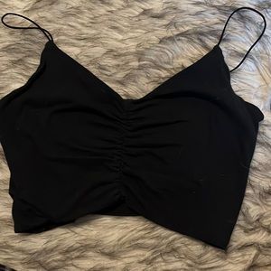Rutched cropped black tank top
